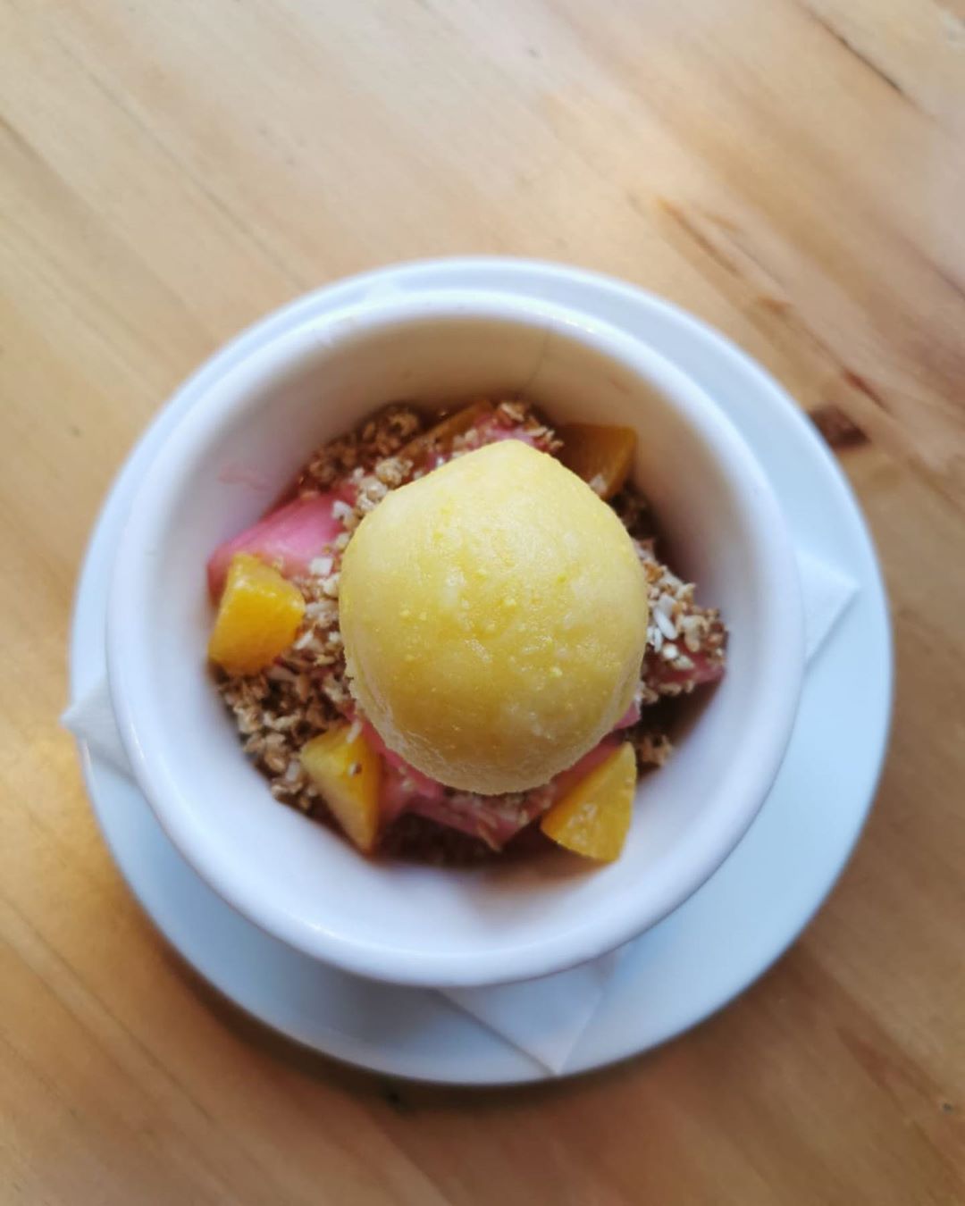 Sweet tooth? We’ve got you covered. Currently at Chapel Row – roasted Yorkshire rhubarb, oat and coconut ‘granola’, mandarin and arbequina olive oil sorbet.